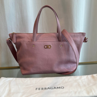 FERRAGAMO Pink Gancini Leather 2way Tote Shoulder Bag