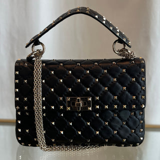 VALENTINO Black Lambskin Rockstuds Two-way  Handbag