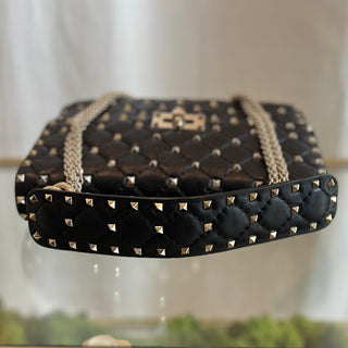 VALENTINO Black Lambskin Rockstuds Two-way  Handbag