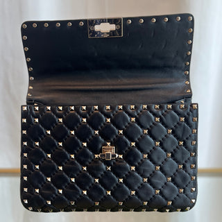 VALENTINO Black Lambskin Rockstuds Two-way  Handbag