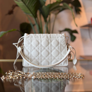 DIOR Milly Mini White Lambskin Cannage Drawstring Tote Bag