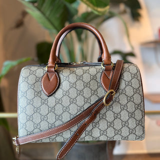 GUCCI Small Boston Beige GG Supreme Monogram Satchel Bag