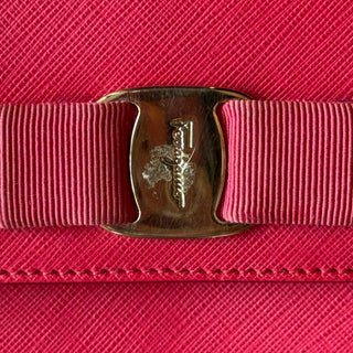 FERRAGAMO Saffiano Leather Bow Ginny Chain Shoulder Bag