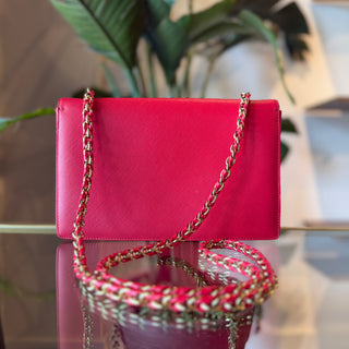FERRAGAMO Saffiano Leather Bow Ginny Chain Shoulder Bag