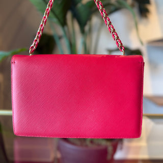 FERRAGAMO Saffiano Leather Bow Ginny Chain Shoulder Bag