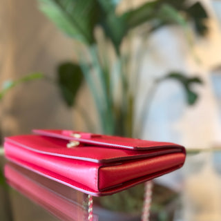 FERRAGAMO Saffiano Leather Bow Ginny Chain Shoulder Bag