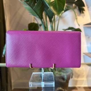 SALVATORE FERRAGAMO Vara Bow Purple Hammered Calfskin Leather Long Flap Wallet