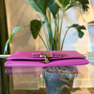 SALVATORE FERRAGAMO Vara Bow Purple Hammered Calfskin Leather Long Flap Wallet