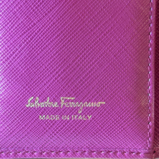 SALVATORE FERRAGAMO Vara Bow Purple Hammered Calfskin Leather Long Flap Wallet