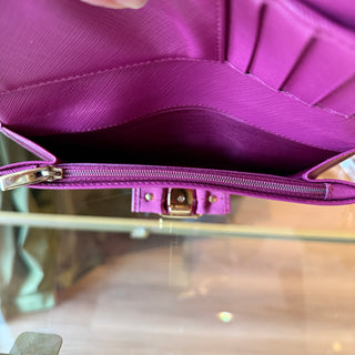 SALVATORE FERRAGAMO Vara Bow Purple Hammered Calfskin Leather Long Flap Wallet