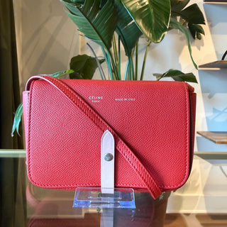 CELINE Red Grained Shiny Calfskin Strap Clutch
