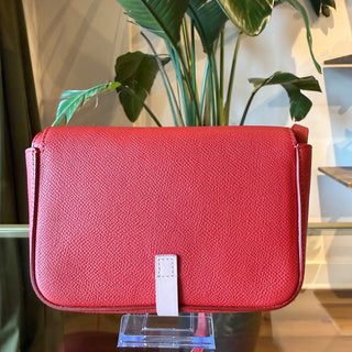 CELINE Red Grained Shiny Calfskin Strap Clutch