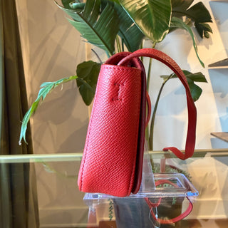 CELINE Red Grained Shiny Calfskin Strap Clutch