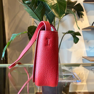CELINE Red Grained Shiny Calfskin Strap Clutch