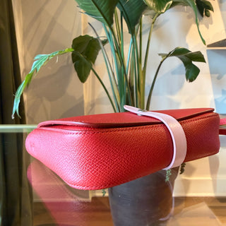 CELINE Red Grained Shiny Calfskin Strap Clutch