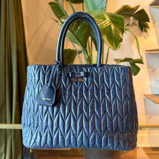 MIU MIU Matelassé Blue Nappa Leather Tote