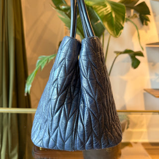 MIU MIU Matelassé Blue Nappa Leather Tote
