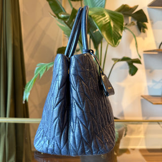 MIU MIU Matelassé Blue Nappa Leather Tote