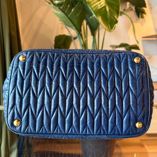MIU MIU Matelassé Blue Nappa Leather Tote