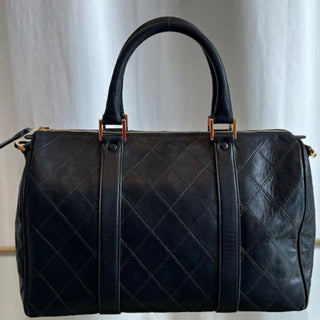 CHANEL Black Lambksin Leather Mattelasse Boston Bag