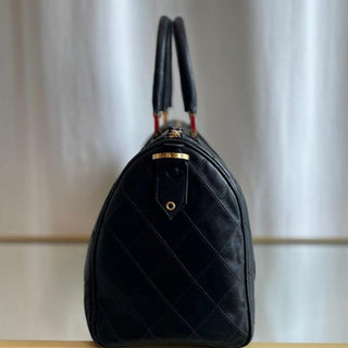 CHANEL Black Lambksin Leather Mattelasse Boston Bag