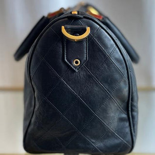 CHANEL Black Lambksin Leather Mattelasse Boston Bag