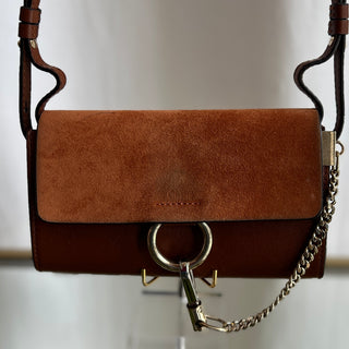 CHLOE Brown Calfskin and Suede Leather Faye Small Crossbody