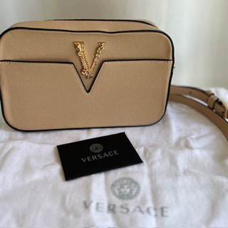 VERSACE Beige Leather Virtus Shoulder Bag