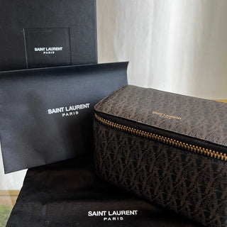 SAINT LAURENT Black Brown Toile Classic Monogram Coated Canvas Jewelry Box