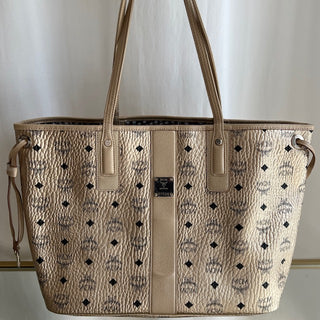 MCM Gold Visetos Leather Tote Bag