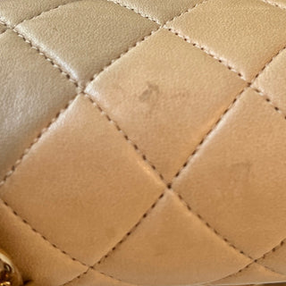 CHANEL Beige Lambskin Leather Quilted Double Flap 7S Shoulder Bag