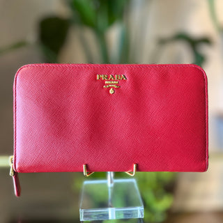 PRADA Red Saffiano Zippy Wallet