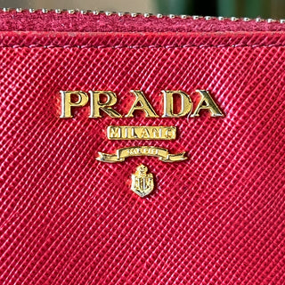PRADA Red Saffiano Zippy Wallet