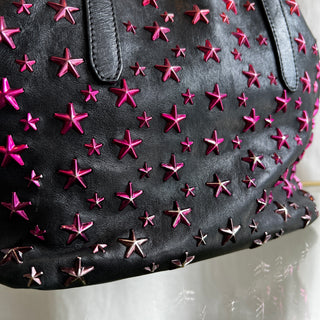 JIMMY CHOO Black Leather Sophia Pink Star Studded Handbag