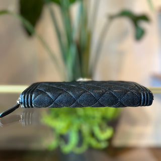 CHANEL Caviar Quilted Boy Long Zip Around Wallet Black