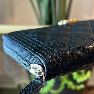 CHANEL Caviar Quilted Boy Long Zip Around Wallet Black