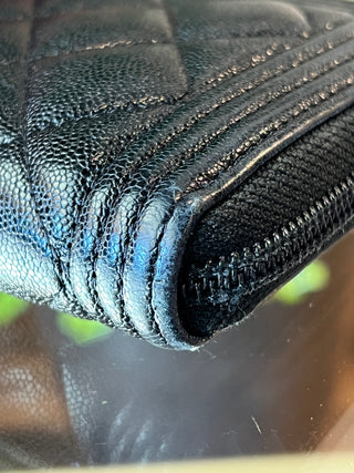 CHANEL Caviar Quilted Boy Long Zip Around Wallet Black