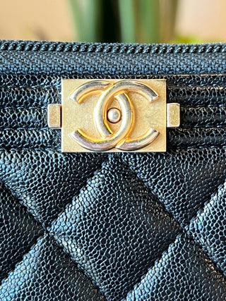 CHANEL Caviar Quilted Boy Long Zip Around Wallet Black