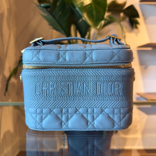 CHRISTIAN DIOR DiorTravel Small Gray Lambskin Leather Vanity Top Handle Bag