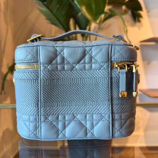 CHRISTIAN DIOR DiorTravel Small Gray Lambskin Leather Vanity Top Handle Bag