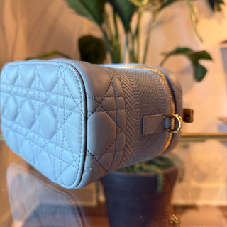 CHRISTIAN DIOR DiorTravel Small Gray Lambskin Leather Vanity Top Handle Bag