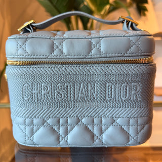 CHRISTIAN DIOR DiorTravel Small Gray Lambskin Leather Vanity Top Handle Bag