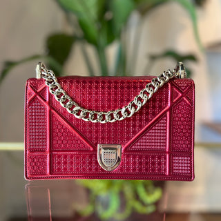 DIOR Red Metallic Microcannage Diorama Small Flap Shoulder Bag