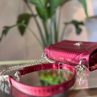 DIOR Red Metallic Microcannage Diorama Small Flap Shoulder Bag