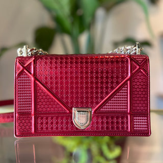 DIOR Red Metallic Microcannage Diorama Small Flap Shoulder Bag