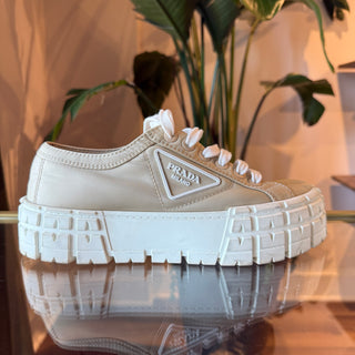 PRADA Wheel Gabardine Platform Sneakers Beige  39