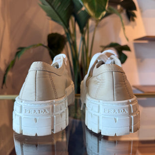 PRADA Wheel Gabardine Platform Sneakers Beige  39