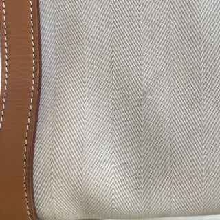 HERMES Natural Hunter Calfskin Toile Chevron Cabalicol Tote Chalk