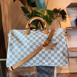 LOUIS VUITTON Speedy Bandouliere 35 Damier Azur Canvas Satchel