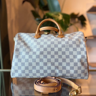 LOUIS VUITTON Speedy Bandouliere 35 Damier Azur Canvas Satchel